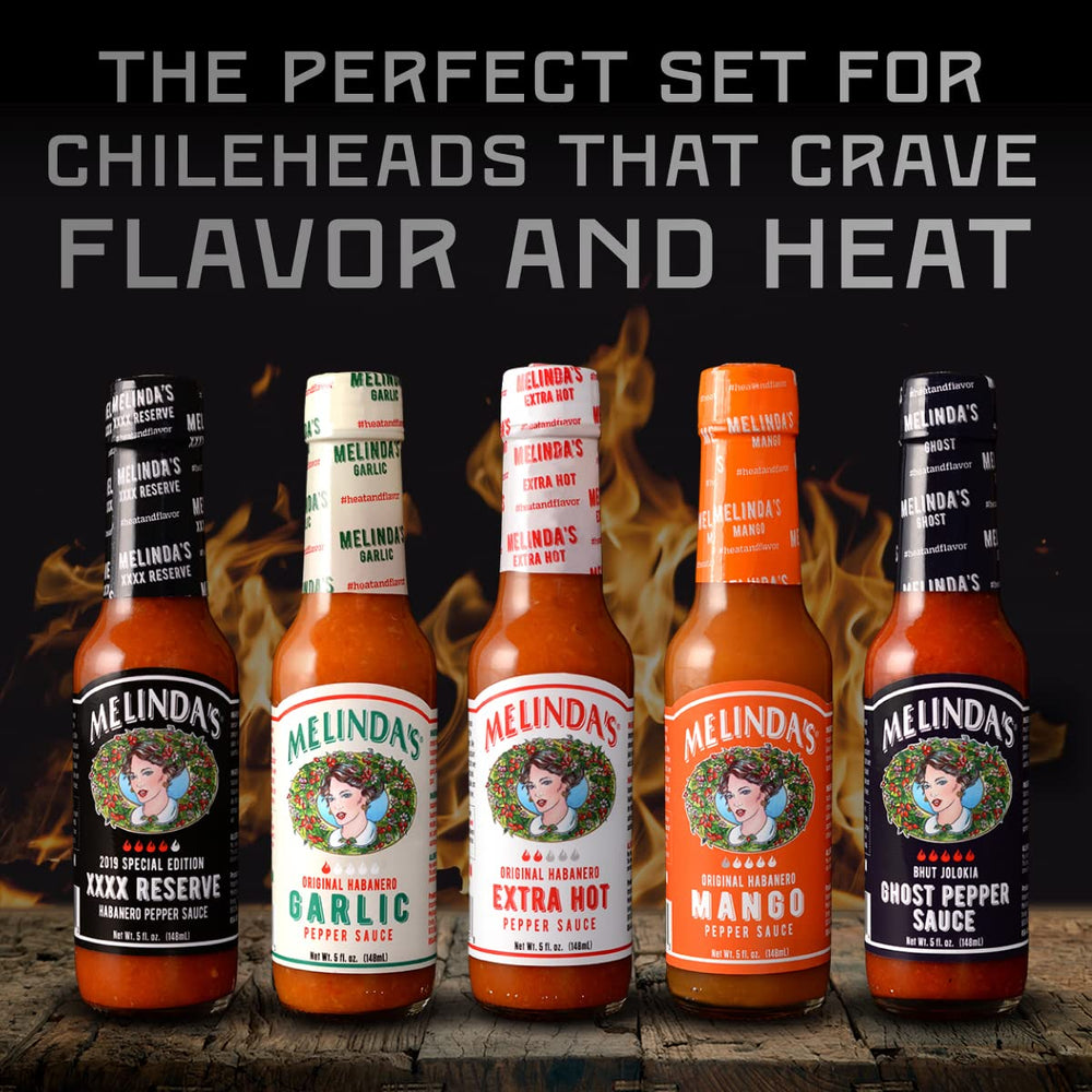 Melinda’s Mango Habanero bottle gloss suggests tangy sweetness for salsas and wings.
