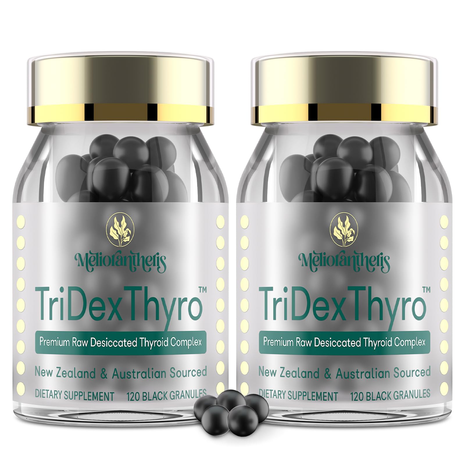 Meliorantheris TriDexThyro bottle for daily thyroid balance.