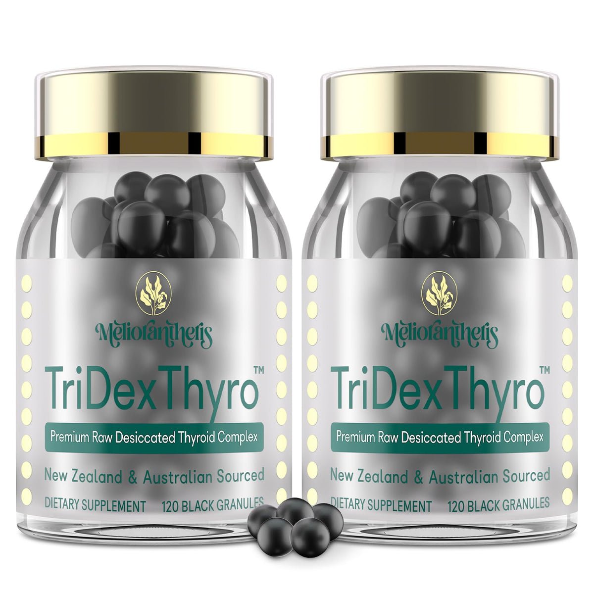 Meliorantheris TriDexThyro bottle for daily thyroid balance.