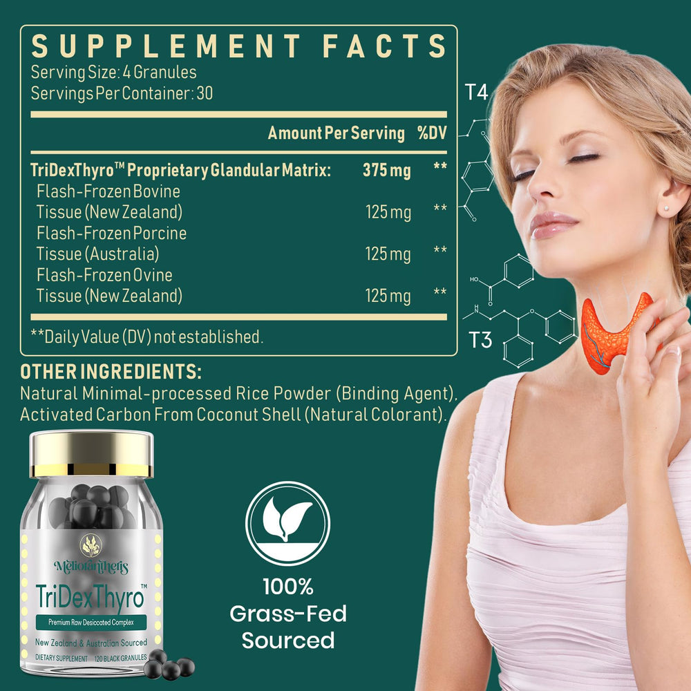 Meliorantheris TriDexThyro raw desiccated thyroid shows natural ingredients.