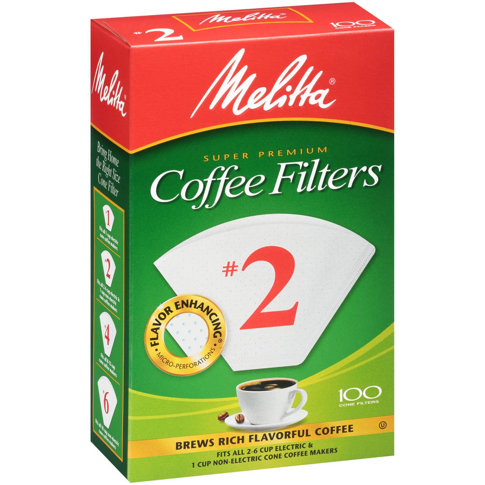 Melitta Cone Filter #2 fits 2-6 cup cone brewers for versatile brewing.
