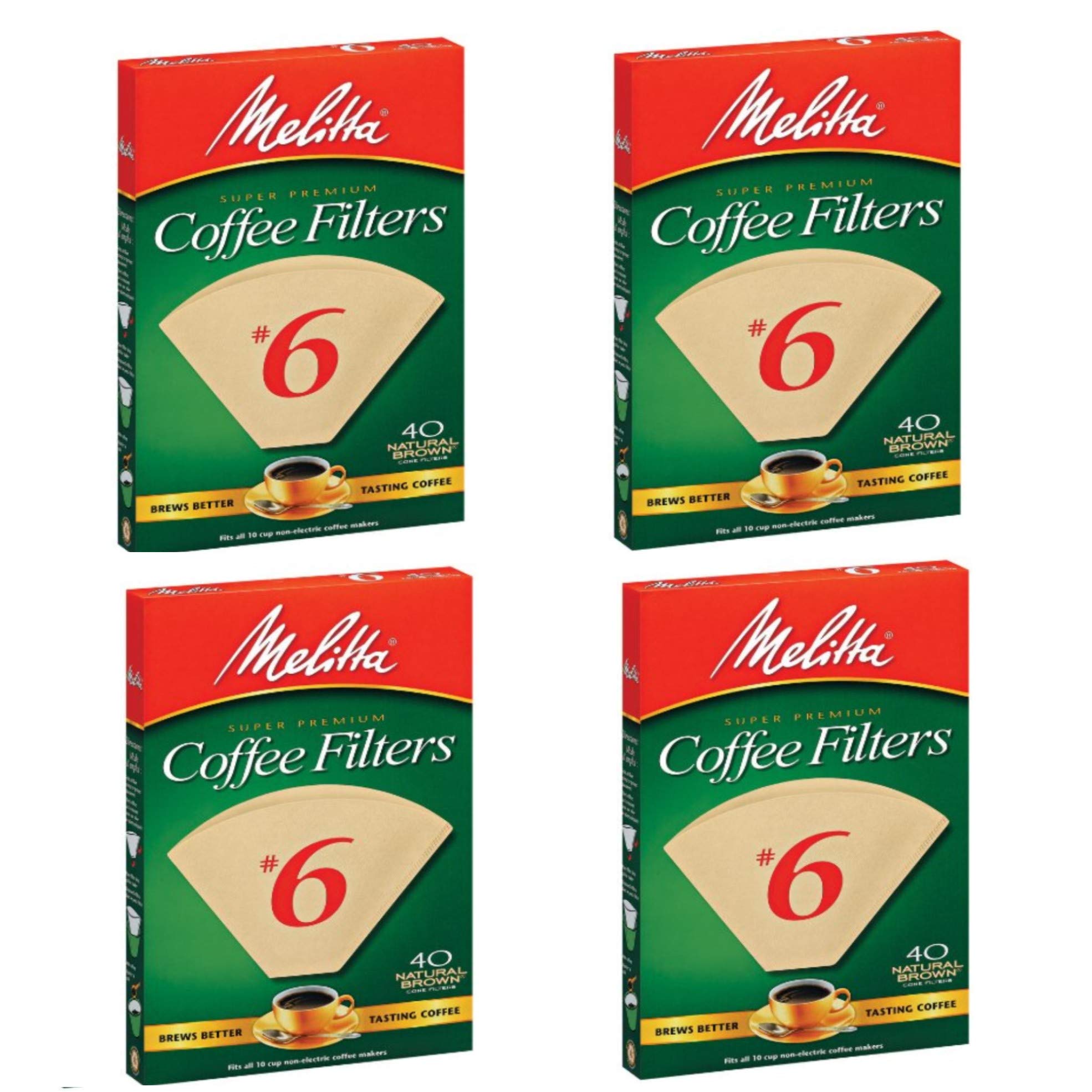 Melitta cone filters natural brown 6 size 40-count per pack for clean brew.