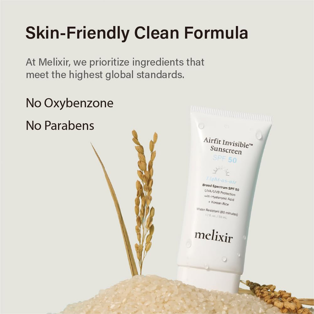 Packaging label of Melixir Airfit Invisible Sunscreen 50