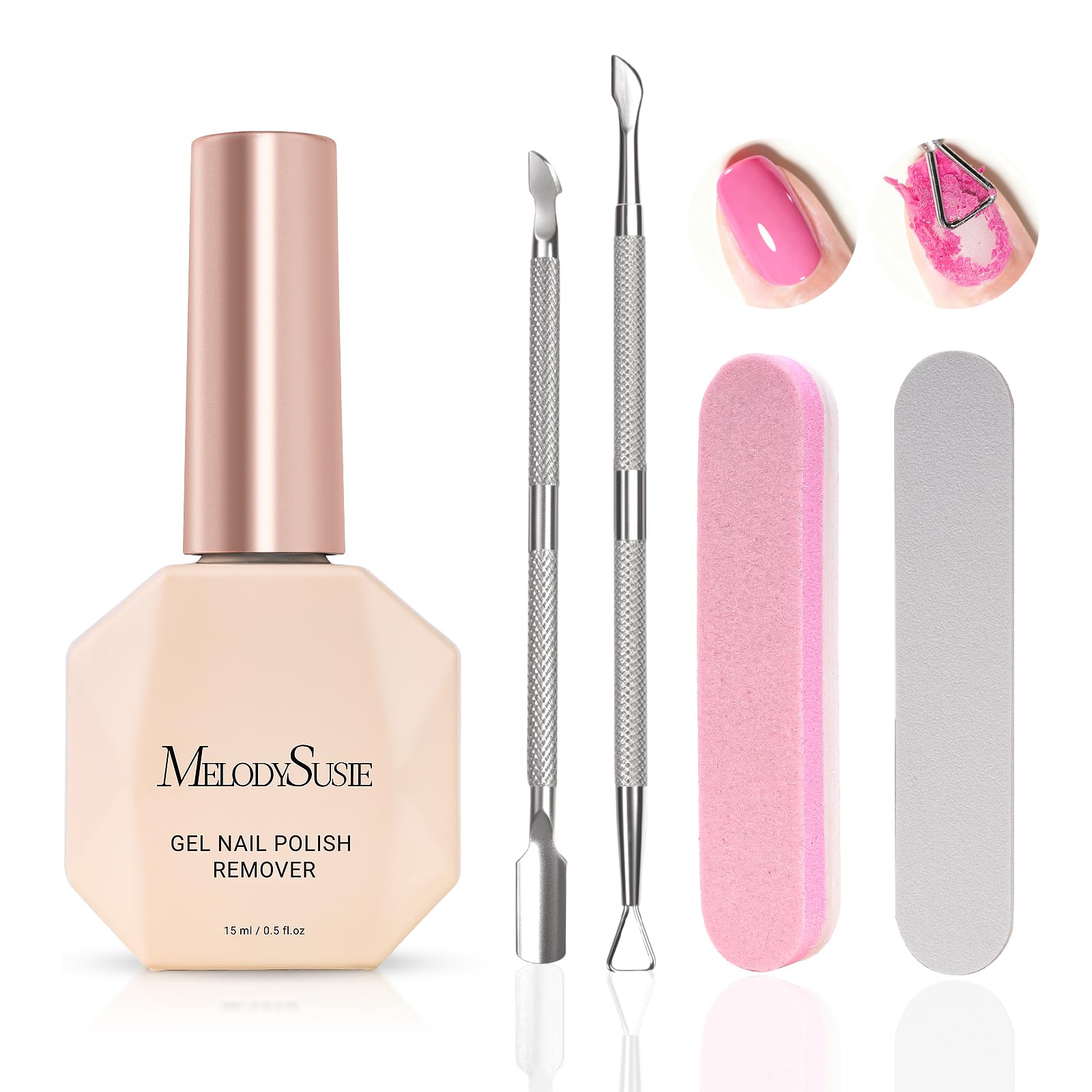 MelodySusie gel remover bottle ready for at‑home polish removal