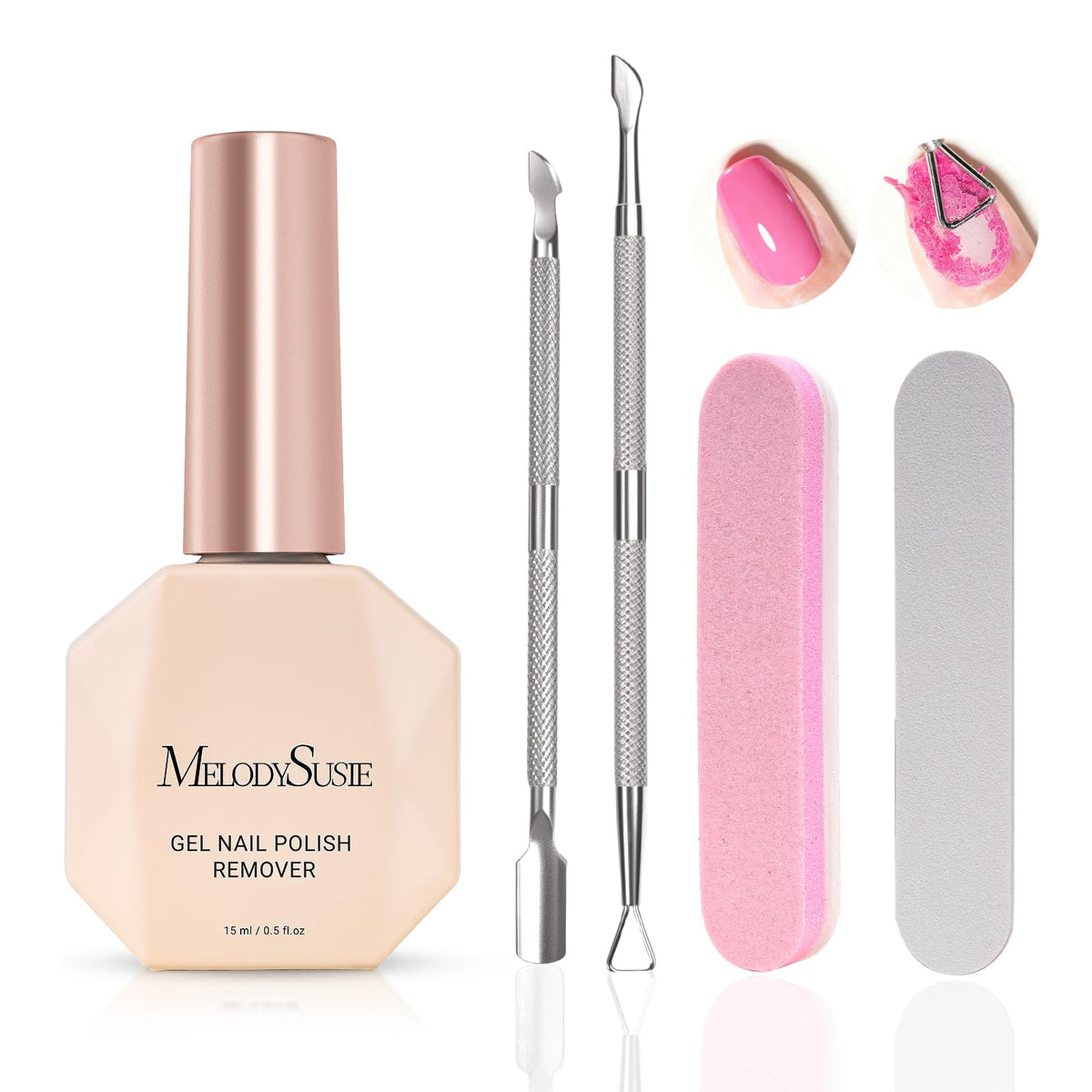 MelodySusie gel remover bottle ready for at‑home polish removal