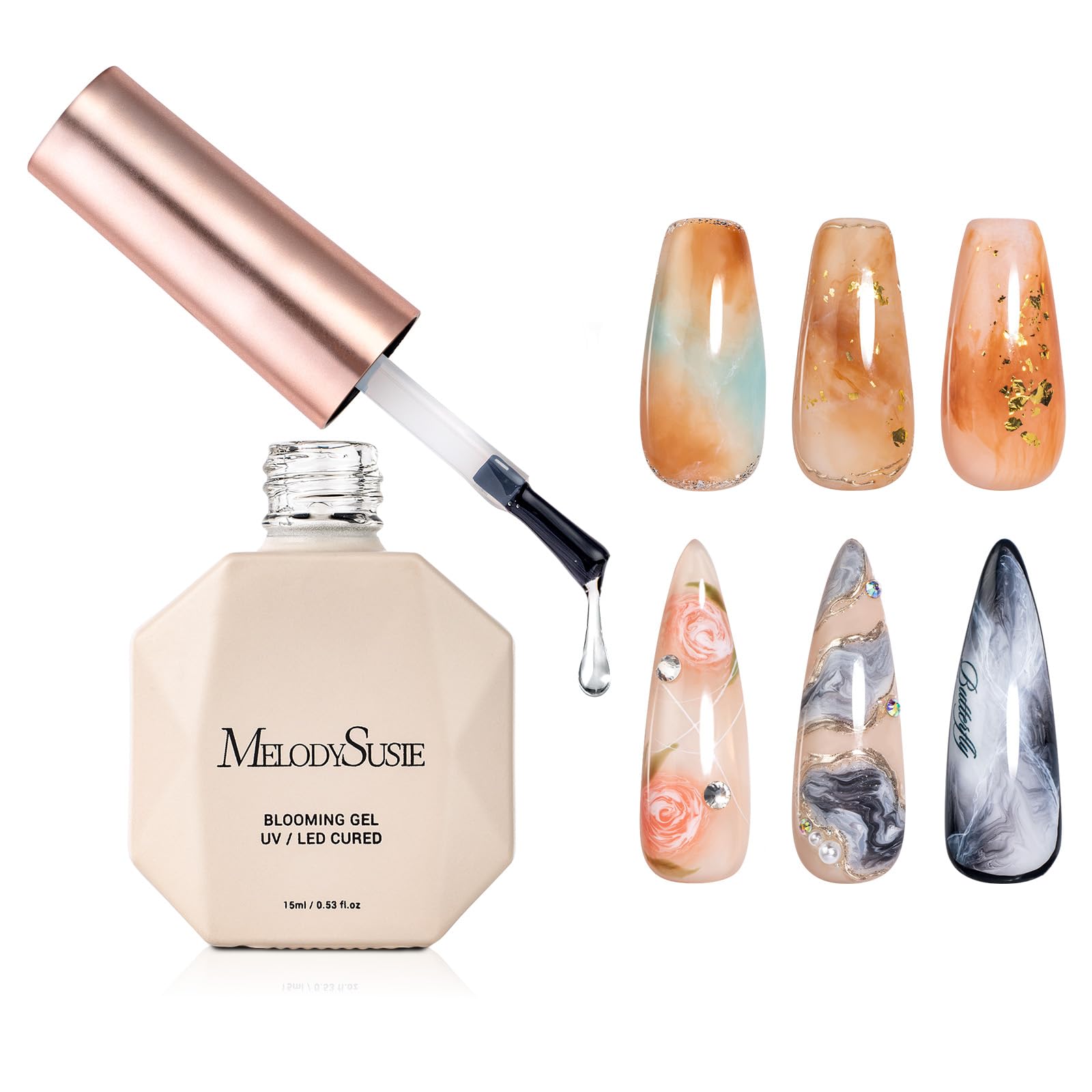 MelodySusie Clear Blooming Gel marble watercolor for elegant nail art.