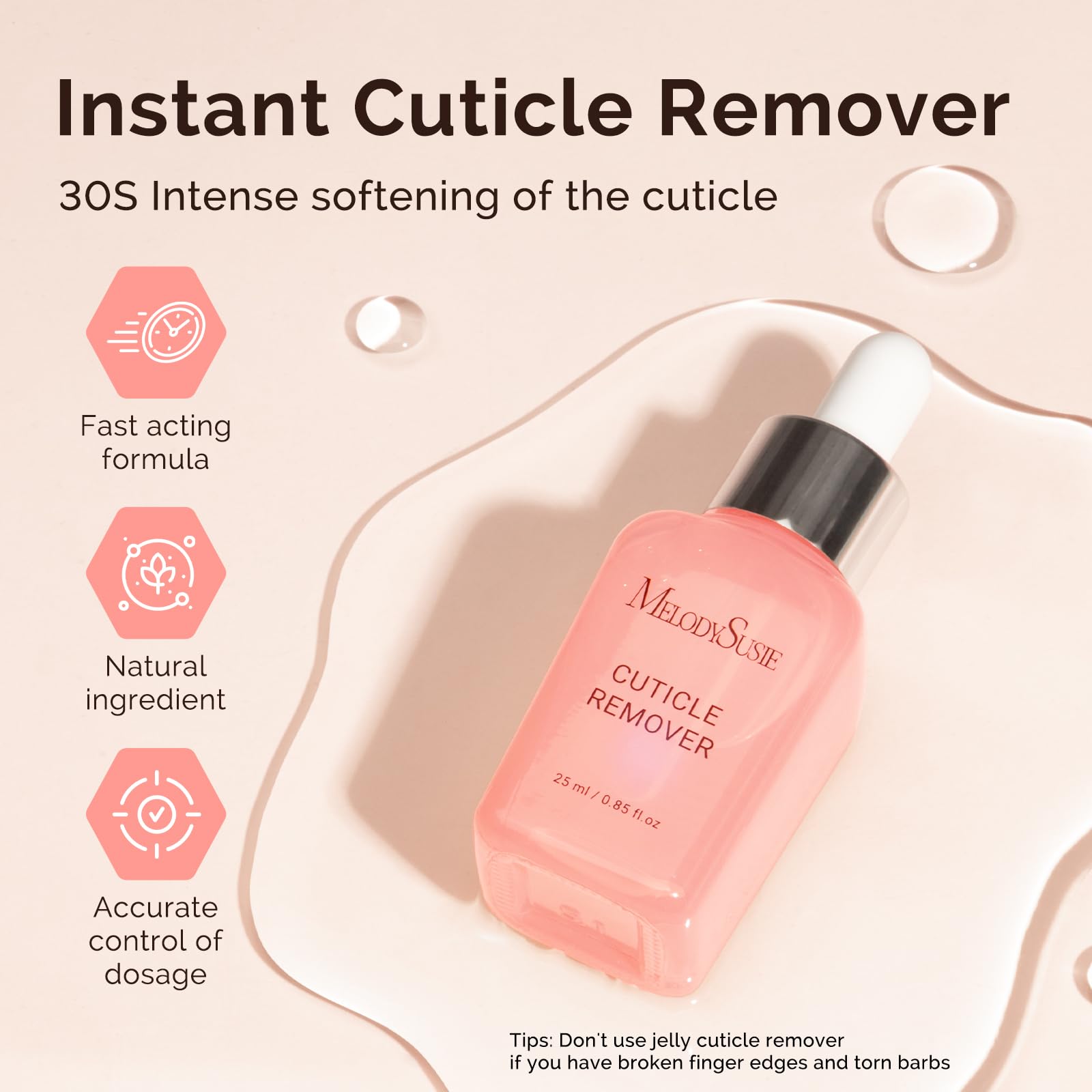 MelodySusie cuticle oil bottle label with ingredients for nourishing blend.