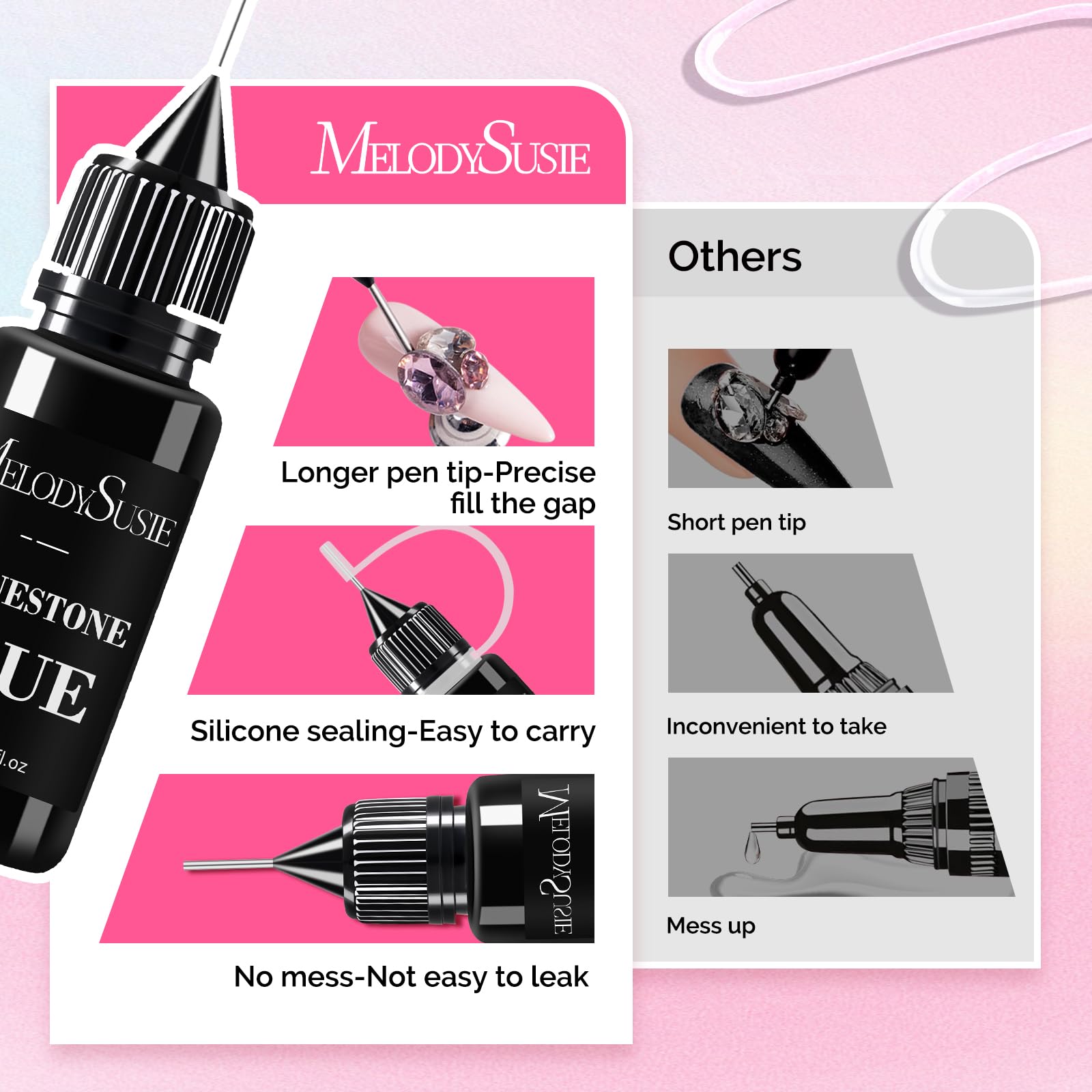 MelodySusie glue and gems attachment for long-lasting sparkle.