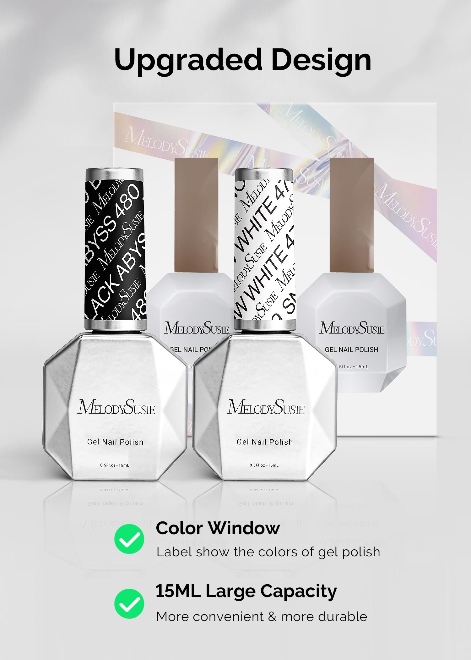 MelodySusie high-gloss, long-lasting gel formula for up to three weeks.