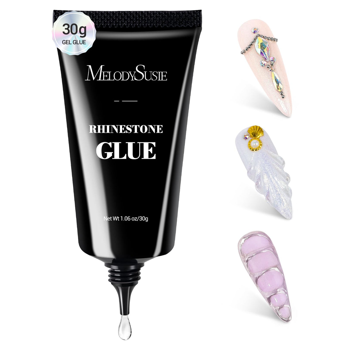 MelodySusie Rhinestone Glue application closeup for precise nail art adhesion