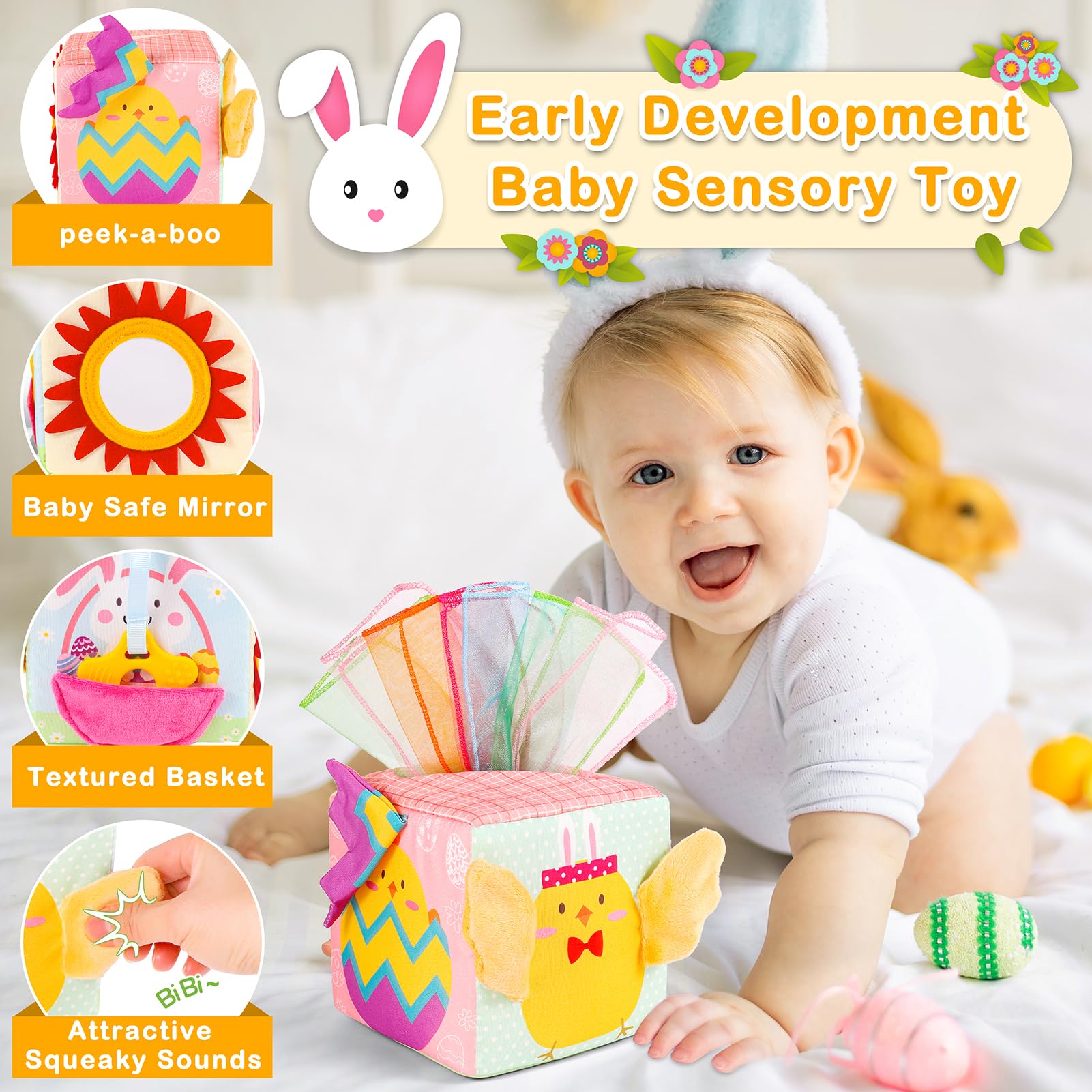Melonegg Easter animals tissue box highlights colorful eggs to spark early recognition