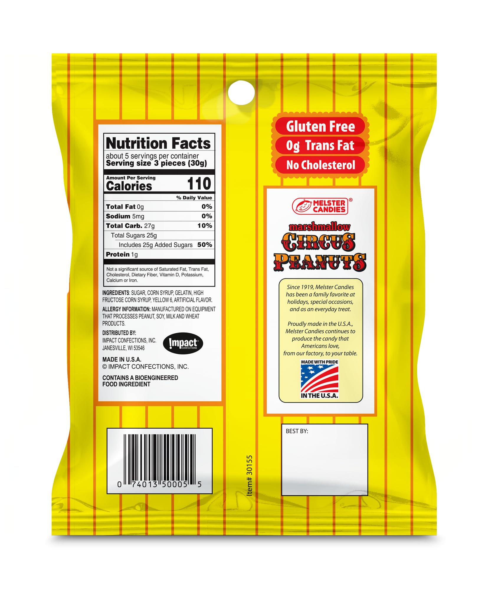 Melster Candies orange circus peanuts ready for on-the-go enjoyment.