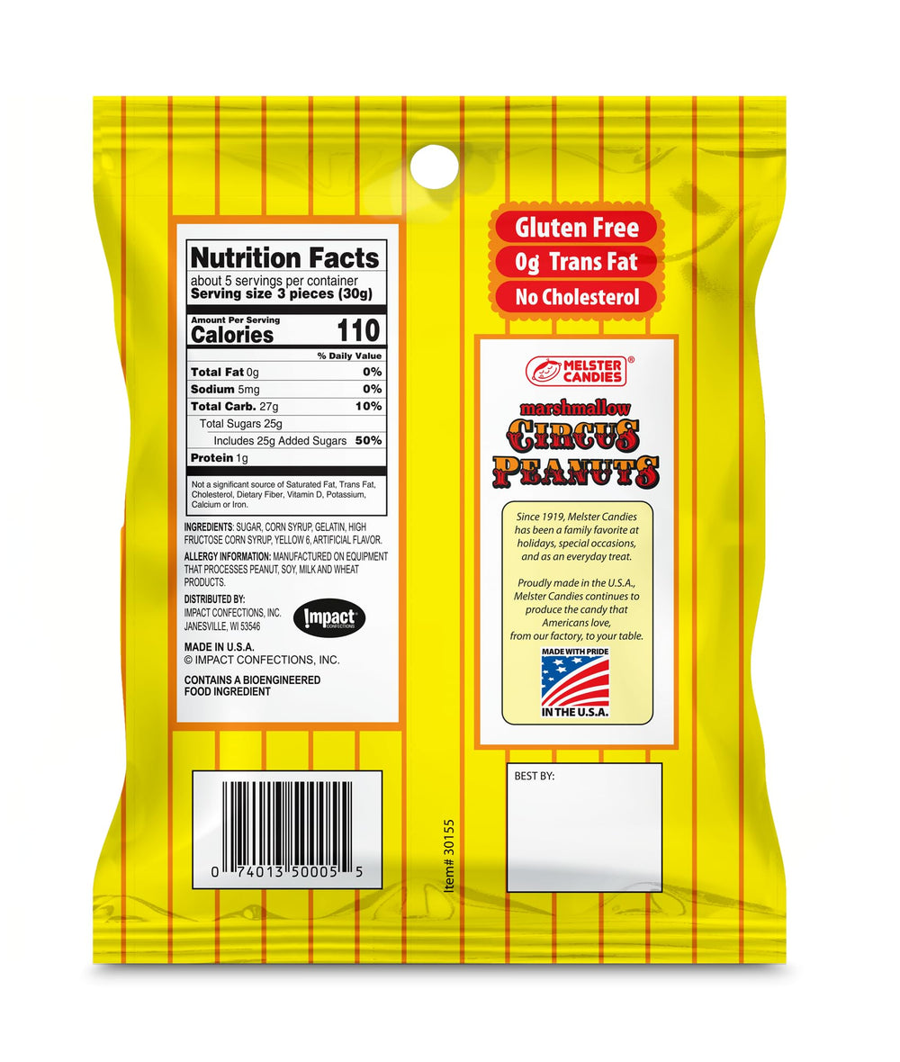 Melster Candies orange circus peanuts ready for on-the-go enjoyment.