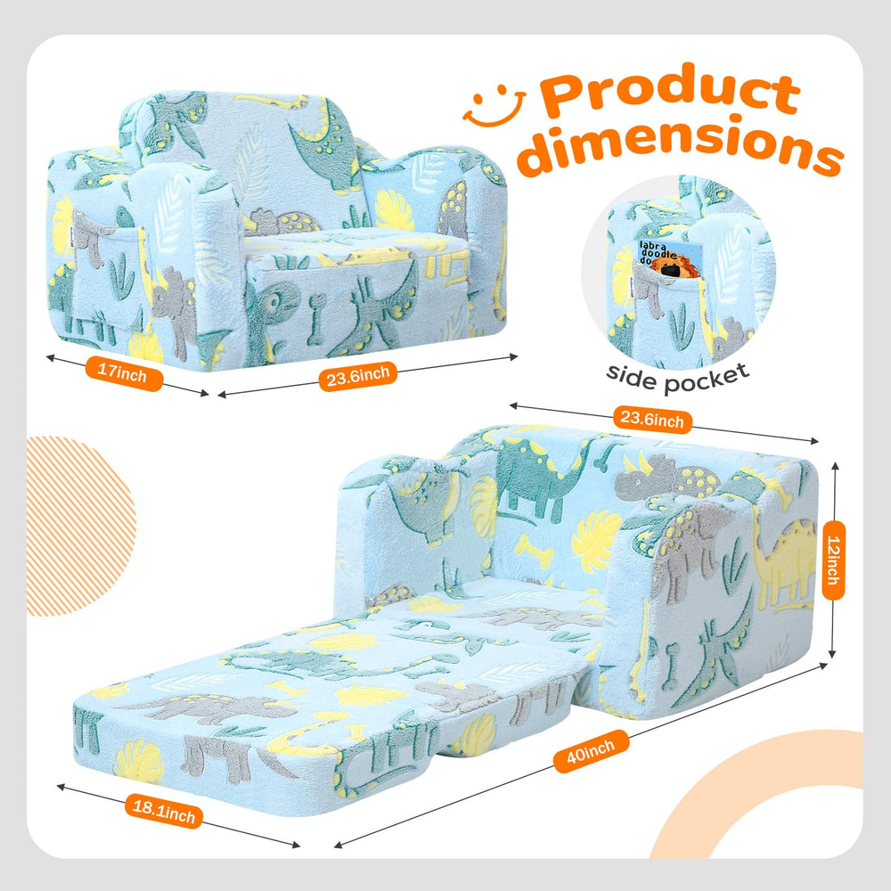 MeMoreCool glowing dinosaur chair side view highlighting versatile 2-in-1 design for playtime