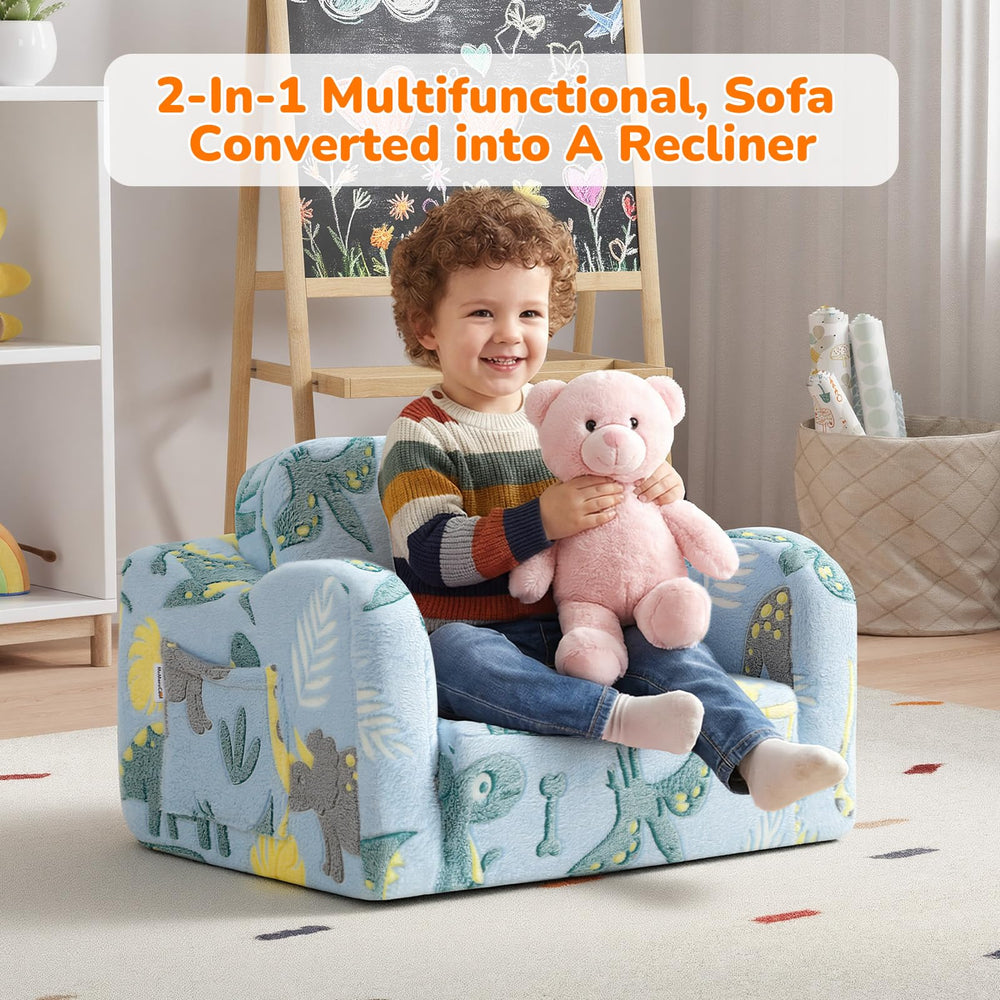 MeMoreCool glowing dinosaur chair washable cover illustrating easy cleanup