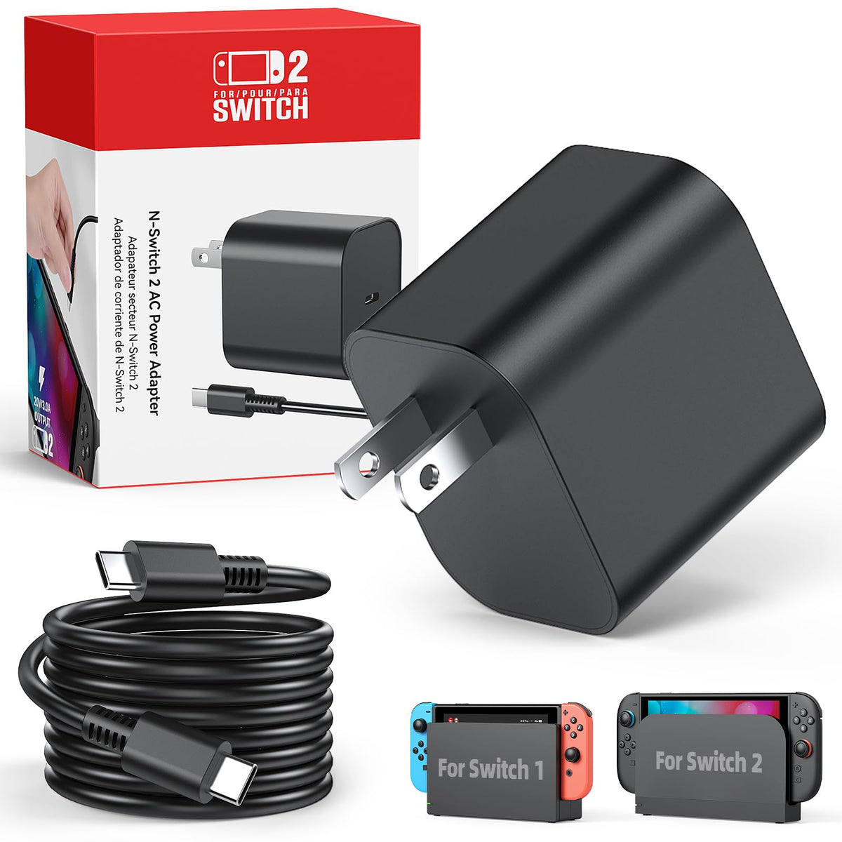 MENEEA Switch 2 60W adapter powering Nintendo Switch and Steam Deck for quick charging