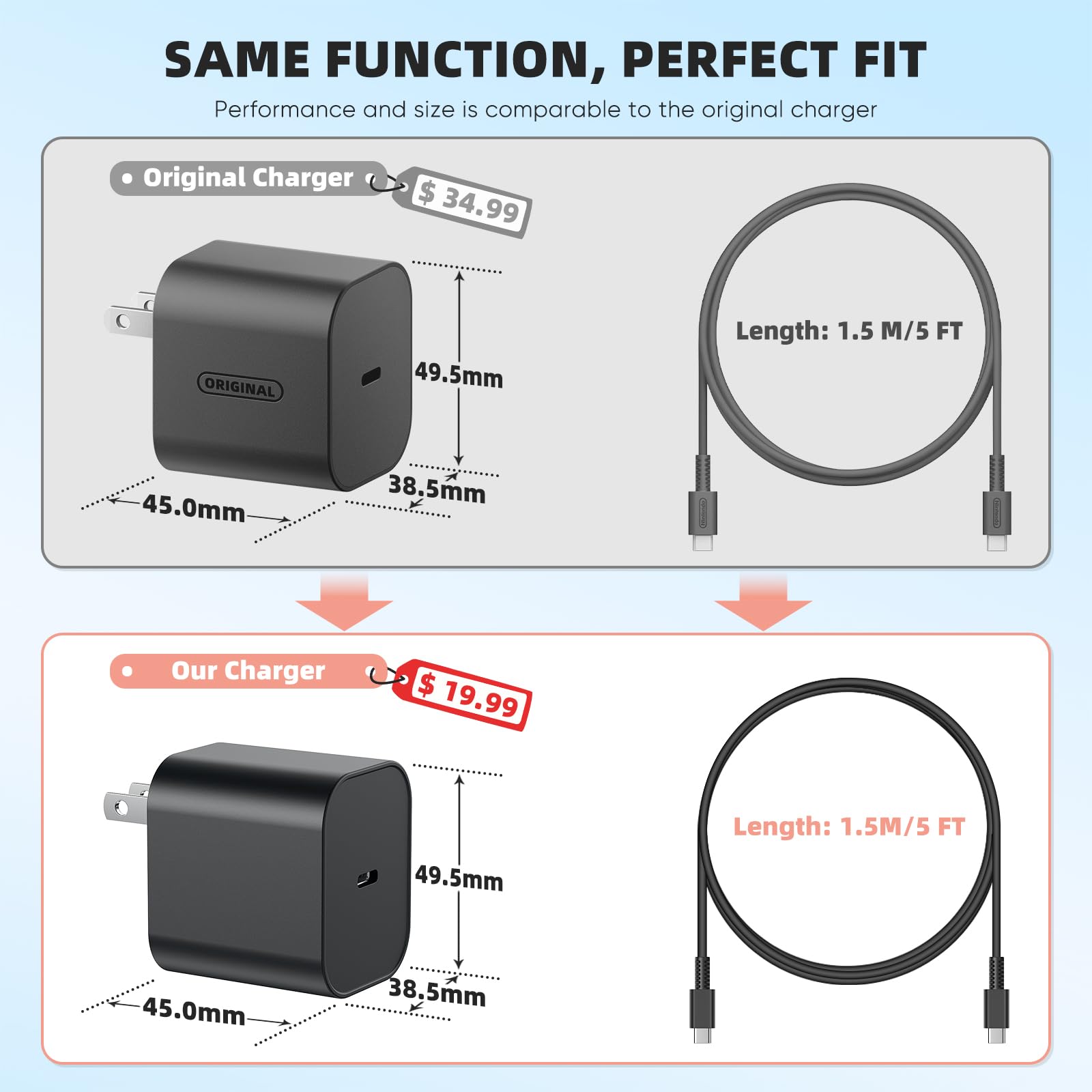 MENEEA Switch 2 detachable 5ft cable shown for flexible charging
