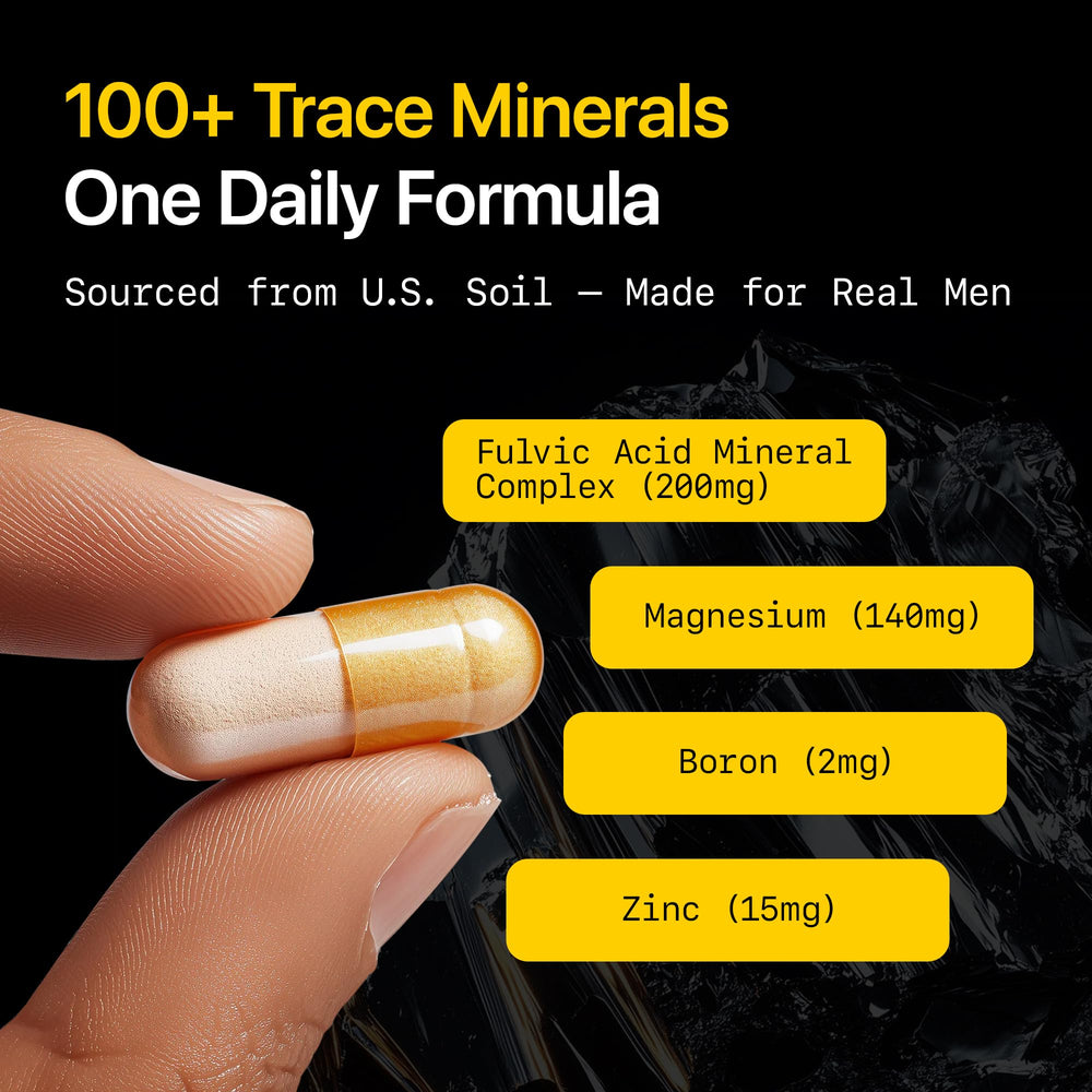 Menerals Mens Multivitamin fulvic acid sourcing from soil imagery