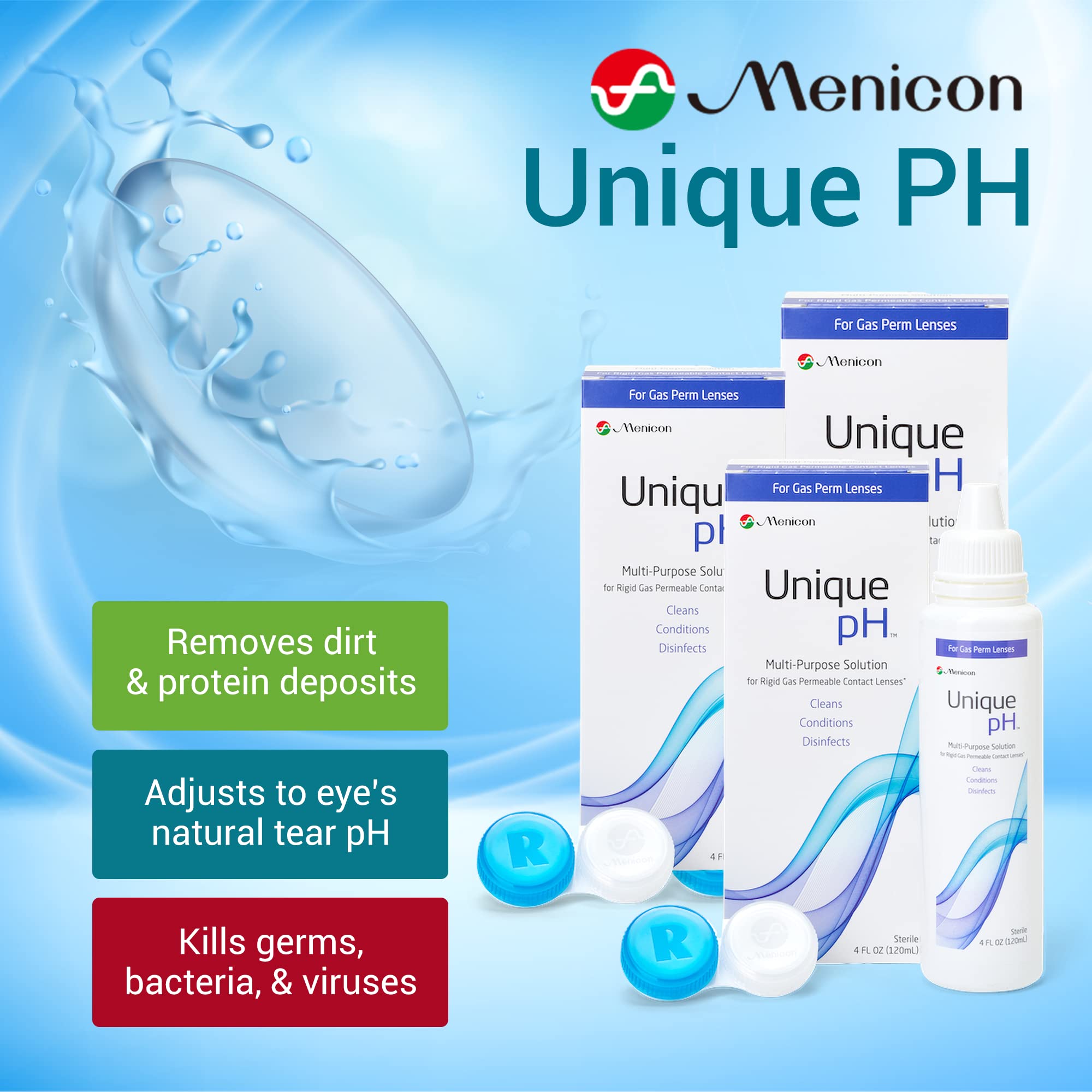 Menicon Unique pH bottle cap open indicating easy, mess-free use on the go