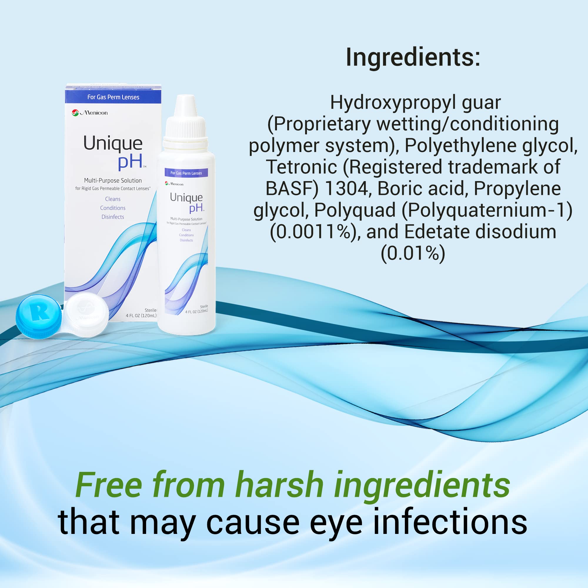 Menicon Unique pH multi-purpose use supports conditioning and sanitation.