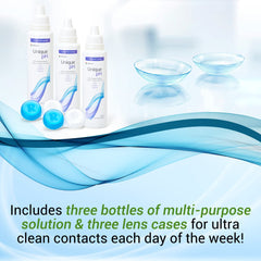 Menicon Unique pH solution view with clear liquid ready for conditioning and disinfection