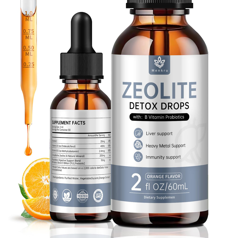 Menkru Zeolite Drops bottle front; may support everyday wellness.
