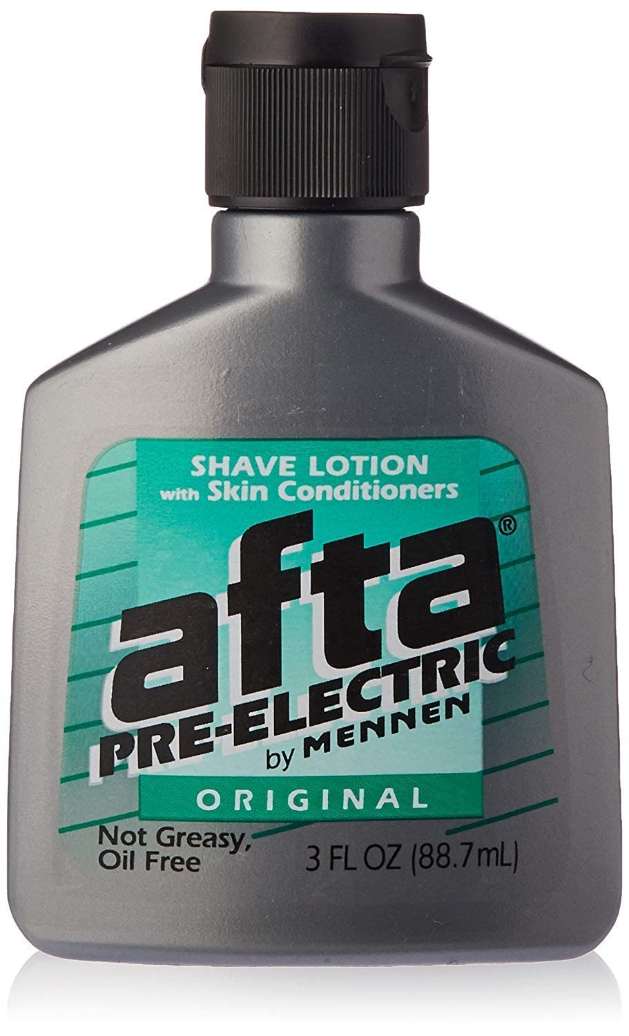 Mennen Afta Pre-Electric Lotion bottle pour shows easy, non-greasy application for a smoother shave