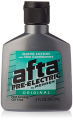 Mennen Afta Pre-Electric Lotion bottle pour shows easy, non-greasy application for a smoother shave