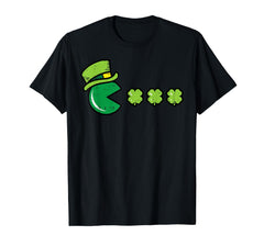 Mens St Patricks Day Eating Shamrock T-Shirt with retro gamer vibe for festive St Patrick's Day wear