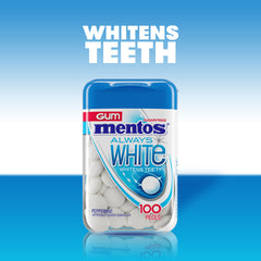 Mentos Always White gum shell close-up showing crunchy outer shell for refreshment.