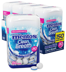 Mentos Clean Breath hard mints pack close-up highlighting intense peppermint flavor for lasting freshness