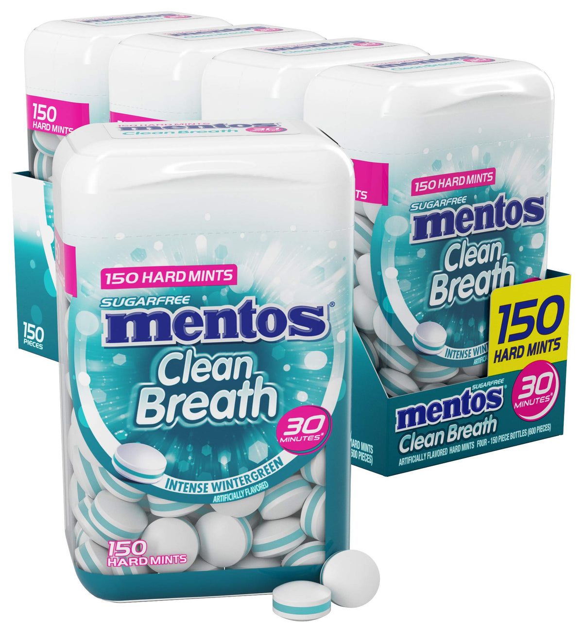Mentos Clean Breath hard mints in wintergreen packaging for on-the-go freshness.
