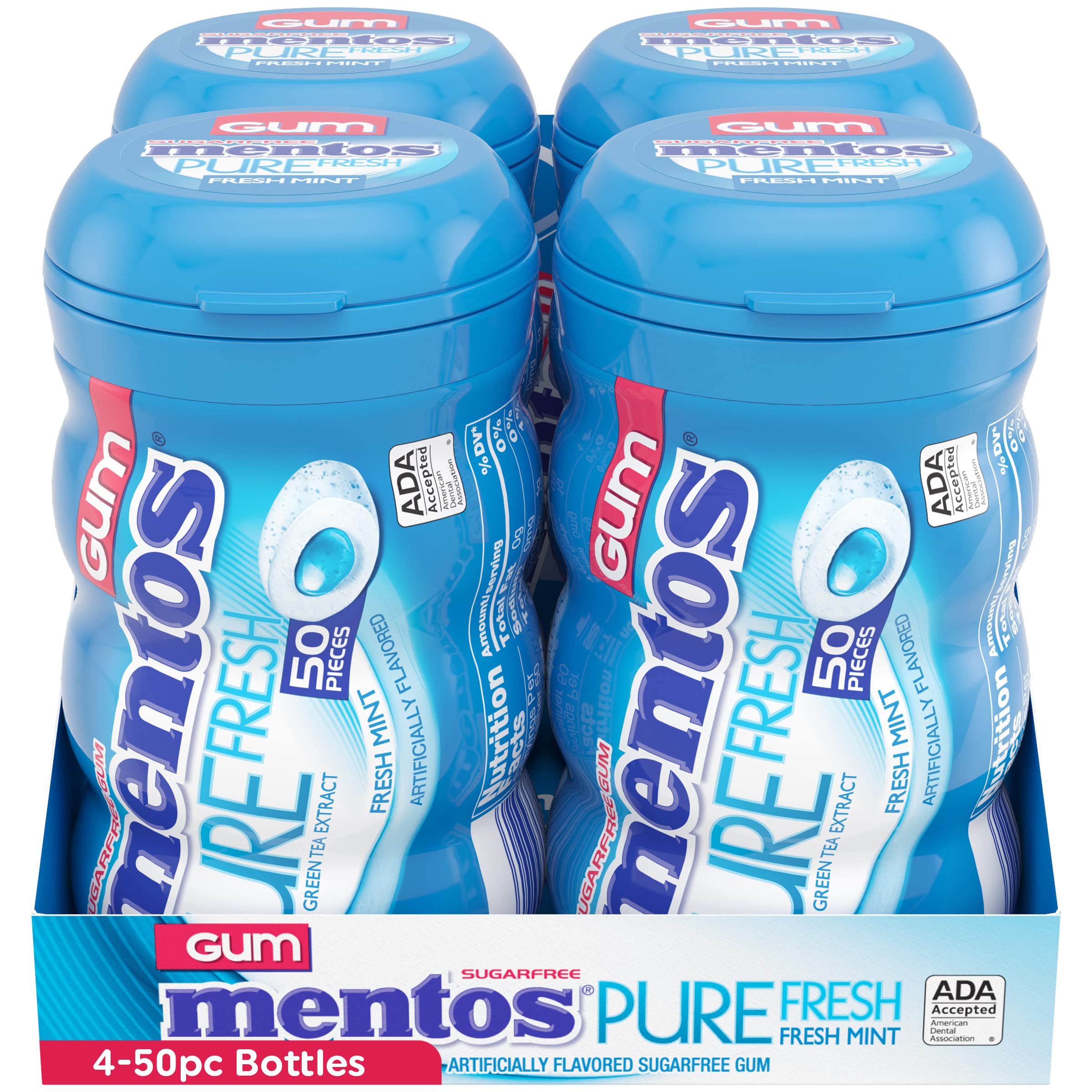 Mentos curvy bottle perched at desk for quick freshness.