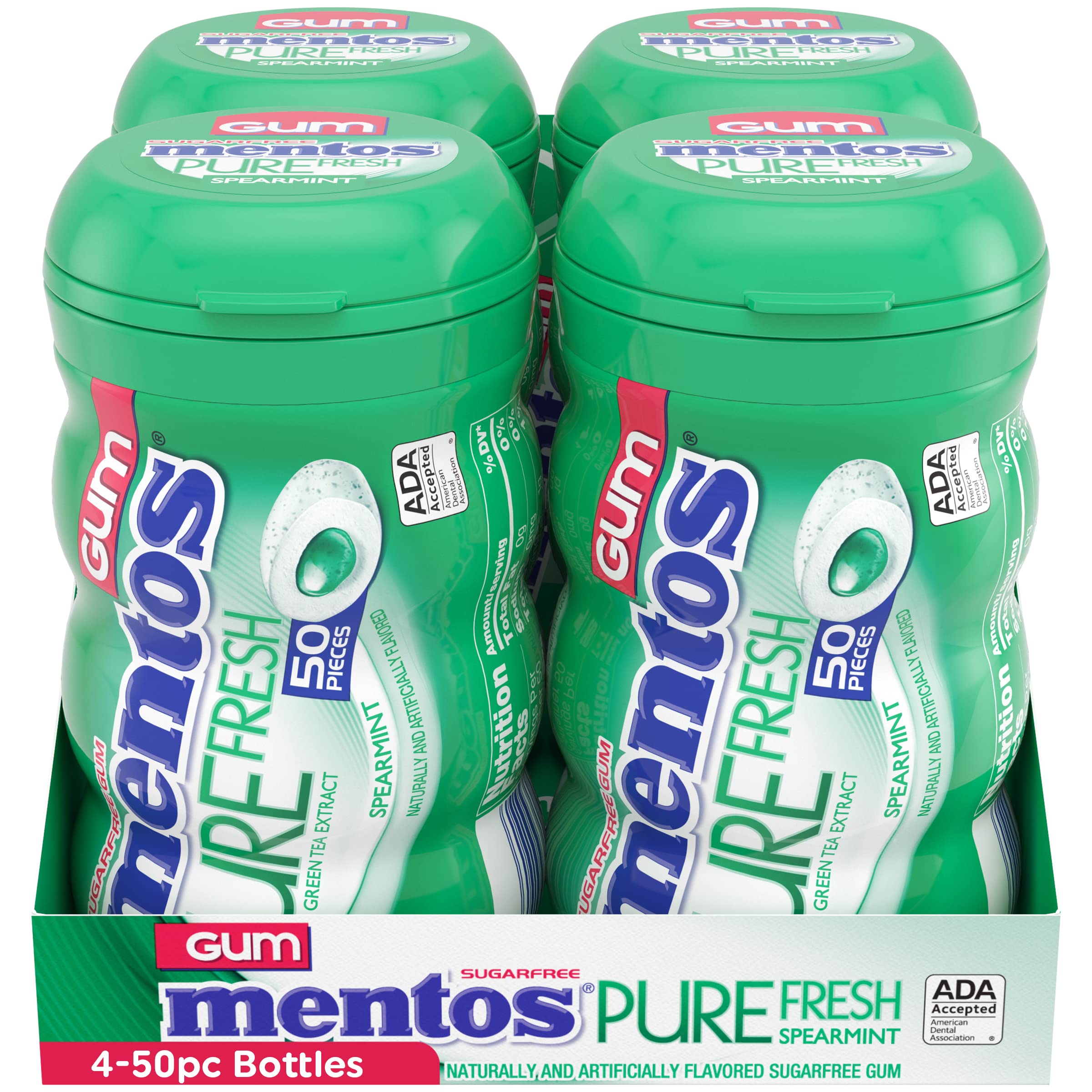 Close-up of Mentos Pure Fresh spearmint gum piece.