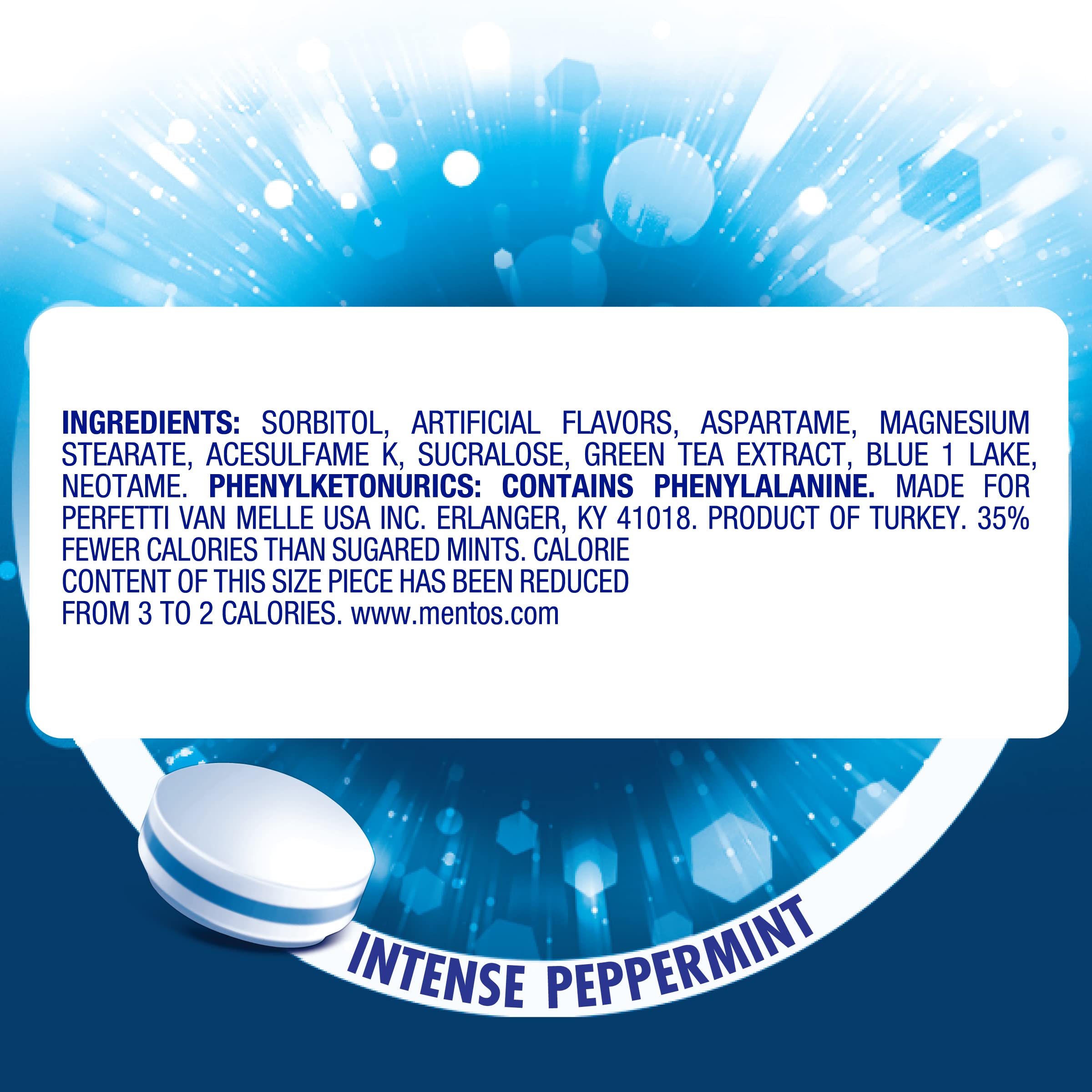 Mentos intense peppermint candy swirls visualize bold flavor that freshens breath on the go