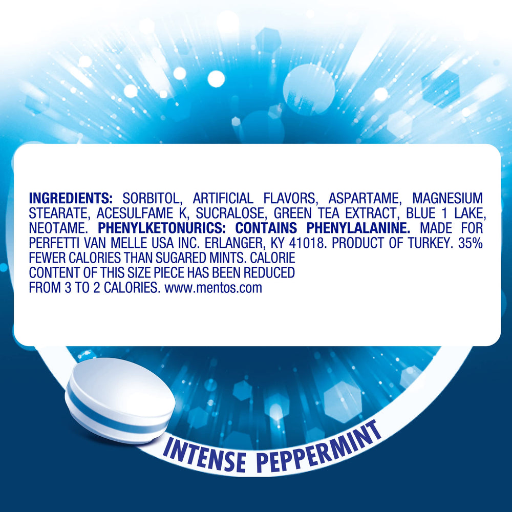 Mentos intense peppermint candy swirls visualize bold flavor that freshens breath on the go