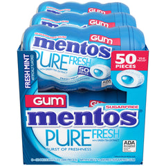 Mentos Pure Fresh bulk bag shown for easy refills of six bottles at home