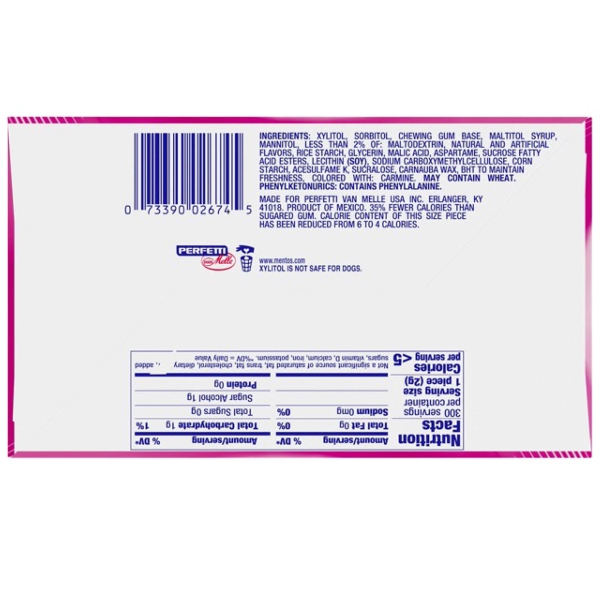 Close-up of Mentos Pure Fresh gum bottle label highlighting xylitol.