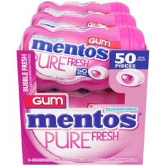 Tabletop shot of Mentos Pure Fresh gum in a resealable bottle.