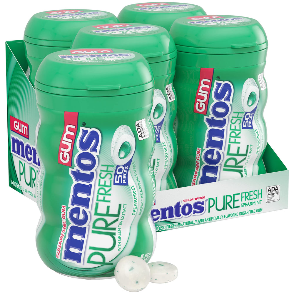 Mentos Pure Fresh Spearmint bottle collection ready for daily refresh.