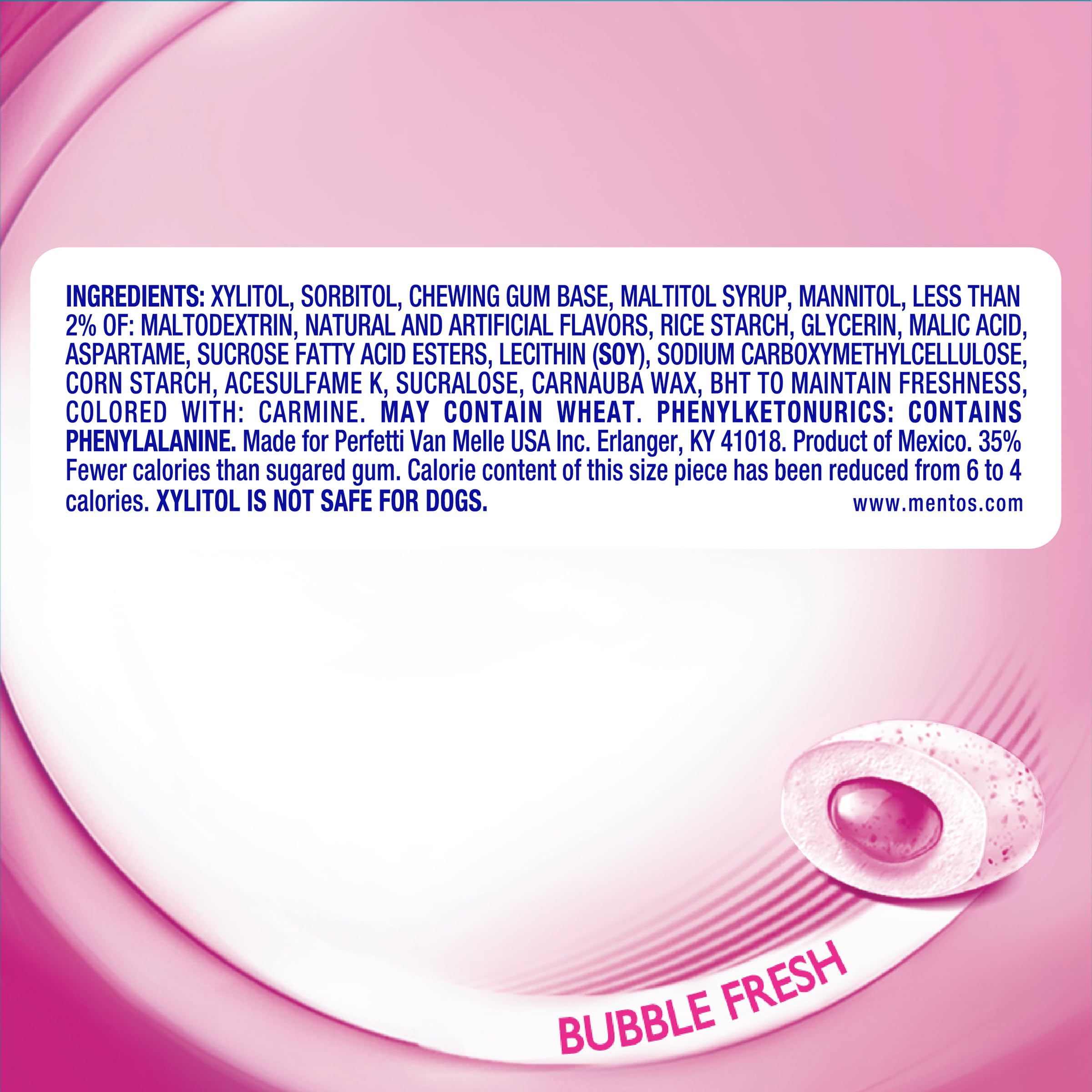 MENTOS gum pieces in bubble fresh flavor for quick breath refresh