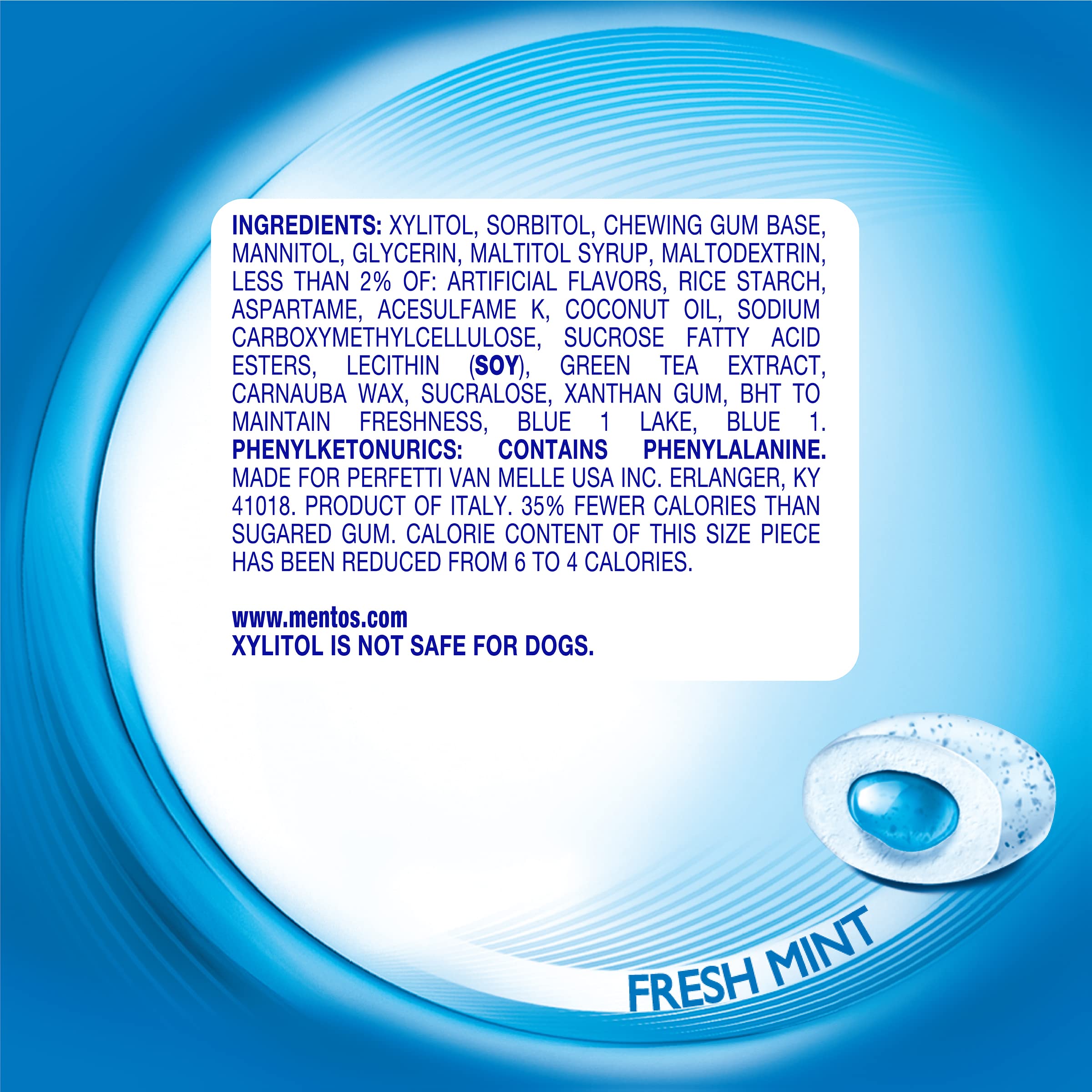 Mentos Pure Fresh gum four-pack carton emphasizes value and portability.