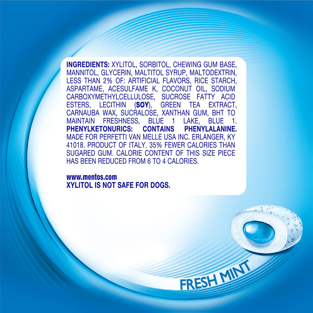 Mentos Pure Fresh gum four-pack carton emphasizes value and portability.