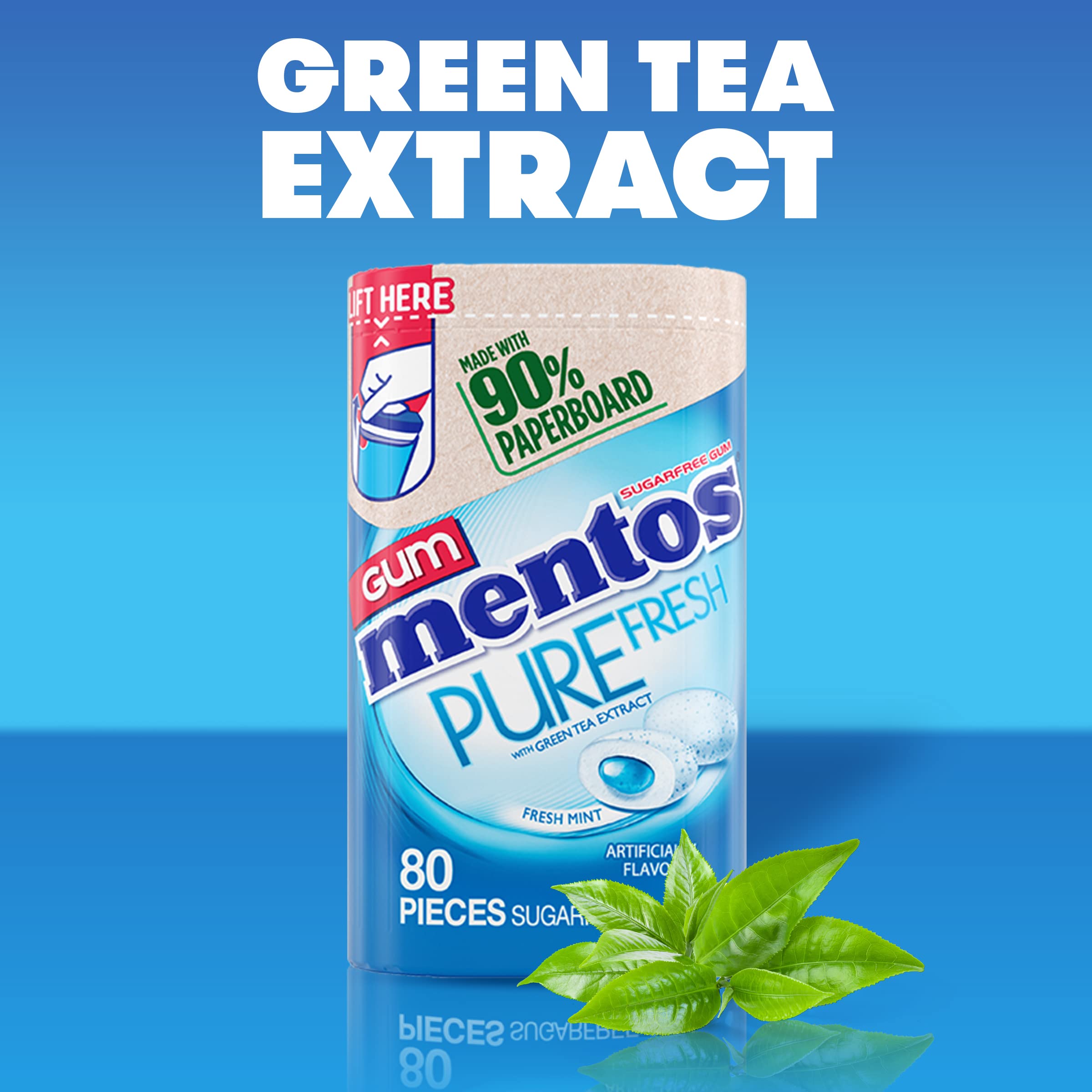 Mentos Pure Fresh gum bottle in car setting, ideal for on-the-go refreshment.