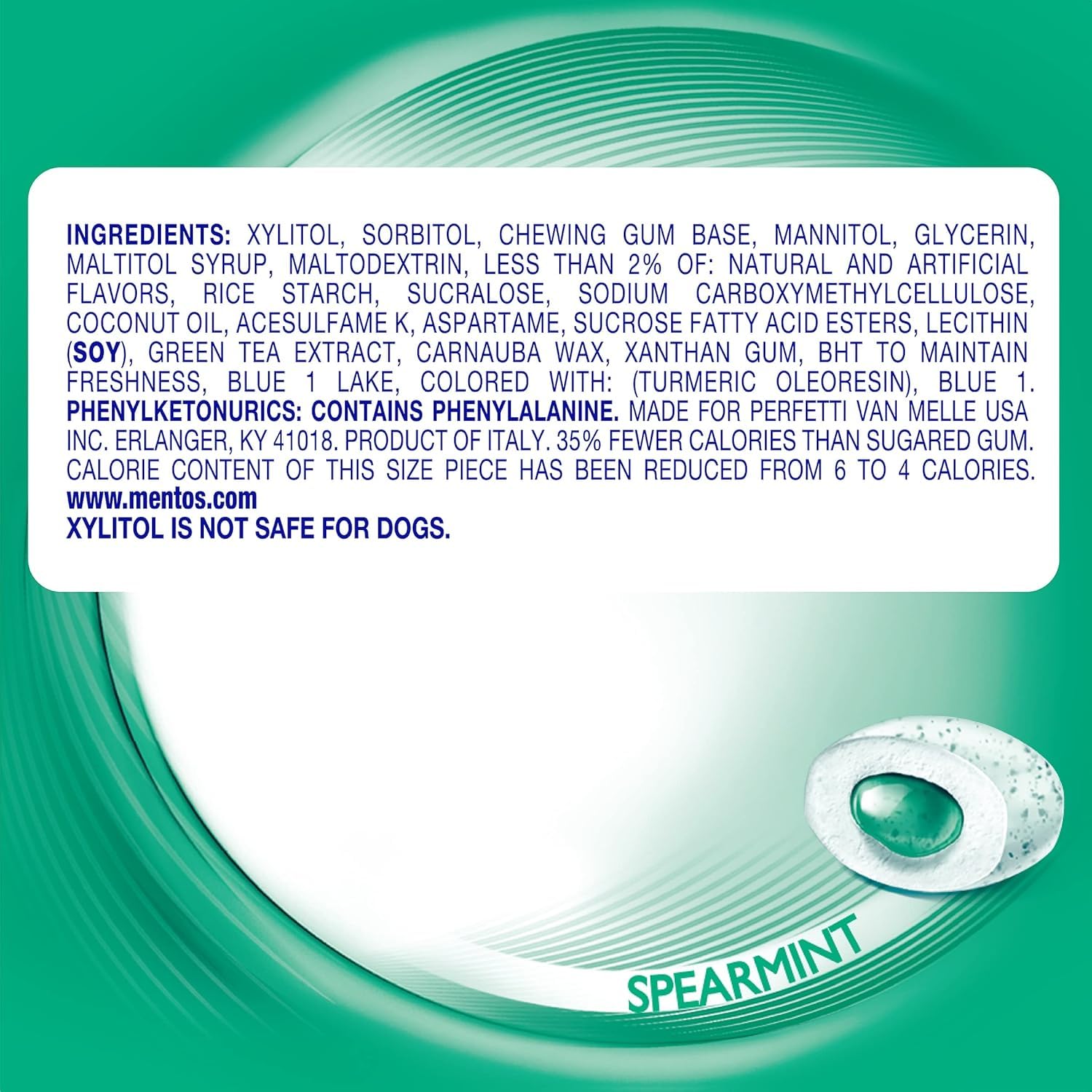 Mentos Pure Fresh gum pieces offer a cool spearmint bite with every chew.
