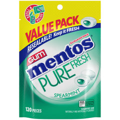 MENTOS Pure Fresh sugar-free spearmint gum bulk bag front view for long-lasting mint flavor