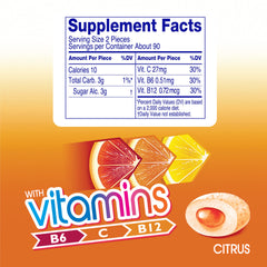 Mentos Vitamins Gum Citrus with crunchy shell releasing fresh citrus flavor.