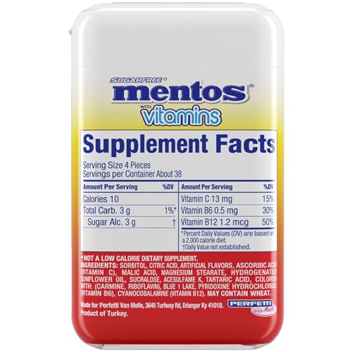 Mentos Vitamin Hard Mints Cool Fruity Mix bottle close-up, vitamin-enriched breath-freshening choice.