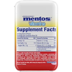 Mentos Vitamin Hard Mints Cool Fruity Mix bottle close-up, vitamin-enriched breath-freshening choice.