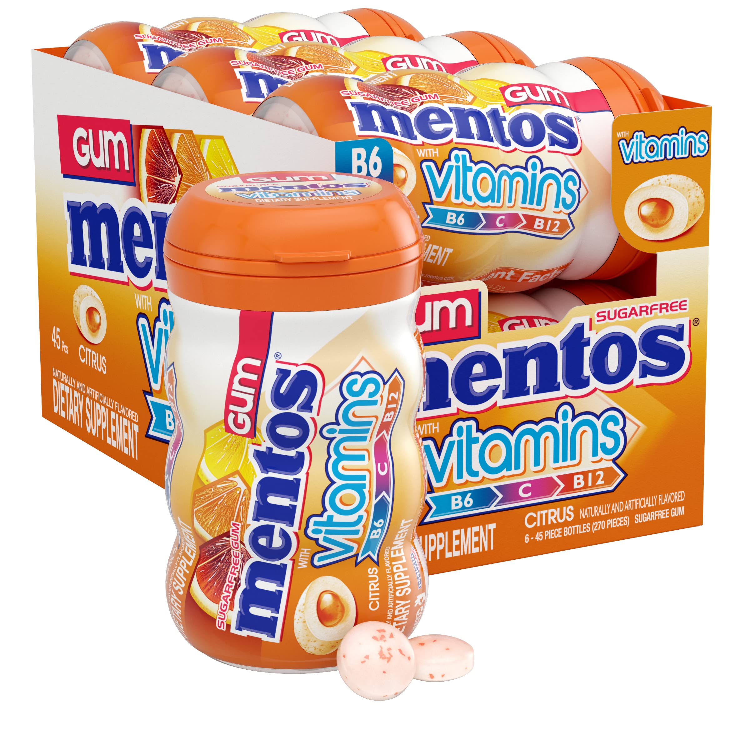 Mentos vitamins gum citrus bottle front for fresh breath